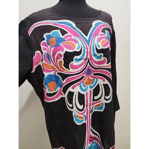 Sharon Young XL Womens Oversized Floral Shirt Tunic Zip Back A-Sym Sleeve - Picture 3 of 7